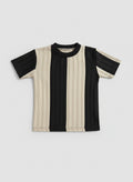 Kids Black & Beige Vertical Striped Ribbed T-Shirt