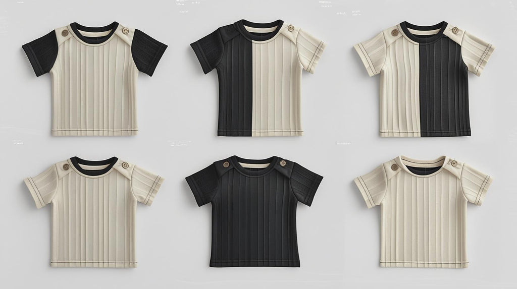 Kids Black & Beige Vertical Striped Ribbed T-Shirt