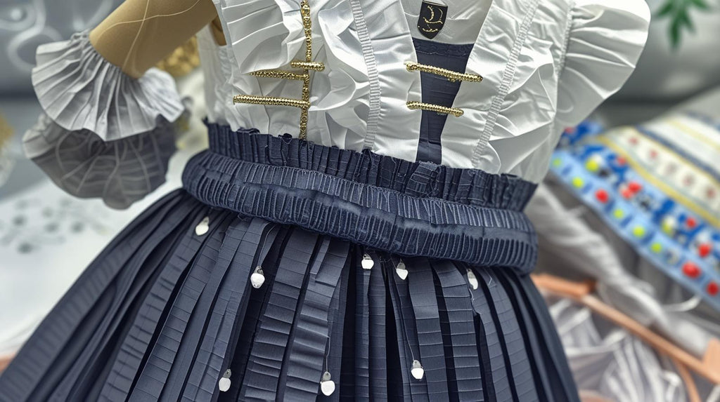 Navy Blue Embellished Pinafore Dress with White Shirt – 2-Piece Set