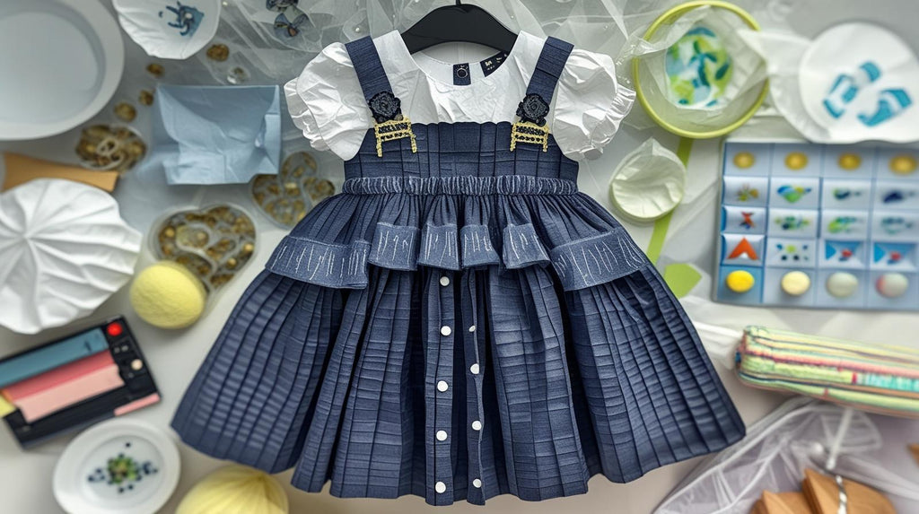 Navy Blue Embellished Pinafore Dress with White Shirt – 2-Piece Set