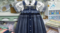 Navy Blue Embellished Pinafore Dress with White Shirt – 2-Piece Set